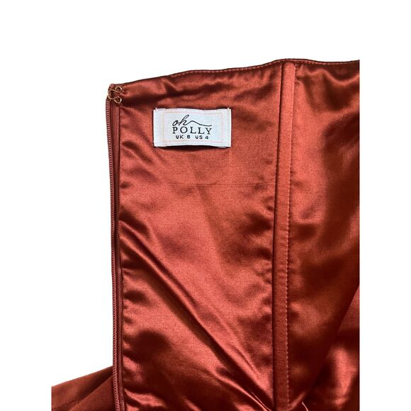 Oh Polly women dress, Size SMALL (4) - Elegant, Satin Silk, Copper Midi Dress - Picture 4 of 4